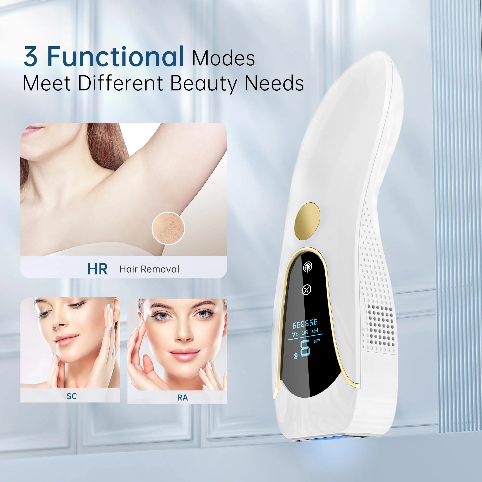 Aopvui 3-in-1 Functions HR/SC/RA Laser Hair Removal Device