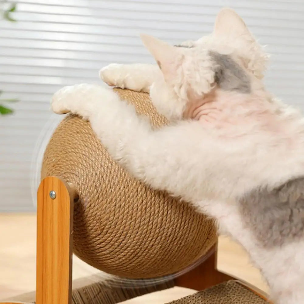 Cat Scraper Wooden Cat Scratcher Scratching Board 2 In 1 Wear-Resistant Grinding Paw Solid Wood Sisal Rope Ball Pet Furniture