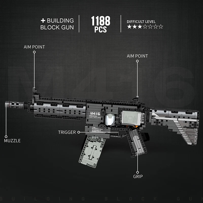 Military Electric M416 Rifle Assembled Building Blocks Bricks Model MOC Army Weapons Machine Gun