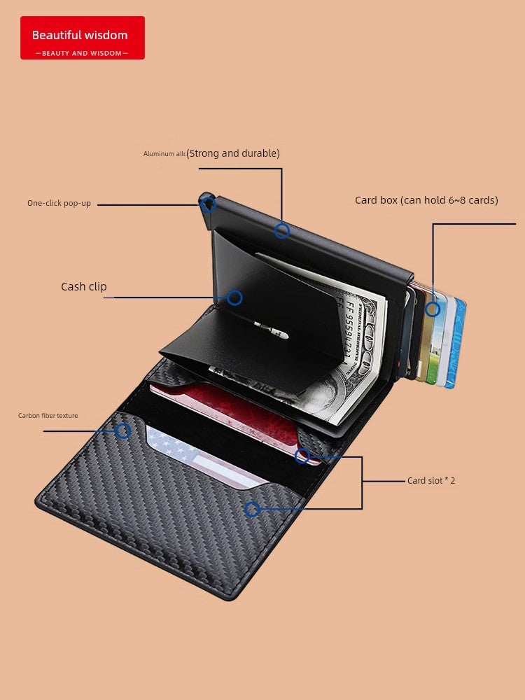 RFID European and American Metal Aluminum Box Automatic Bomb Men's Card Holder