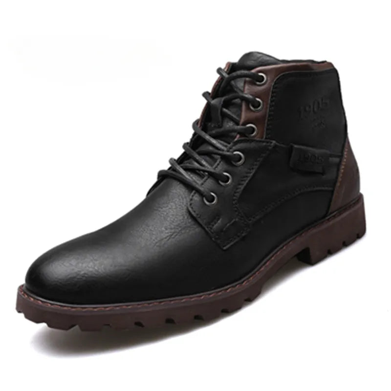 Leather Men Ankle Boots High Top Shoes