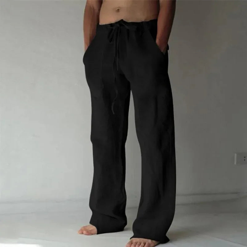 Men's Cotton Linen Pants Male Autumn New Breathable Solid Color Linen Trousers Fitness Streetwear