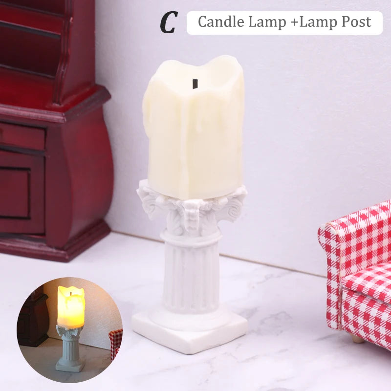 Mini Dollhouse Miniature Desk Lamp LED Table Candlestick Doll Decor Toy Doll House Decoration Accessories