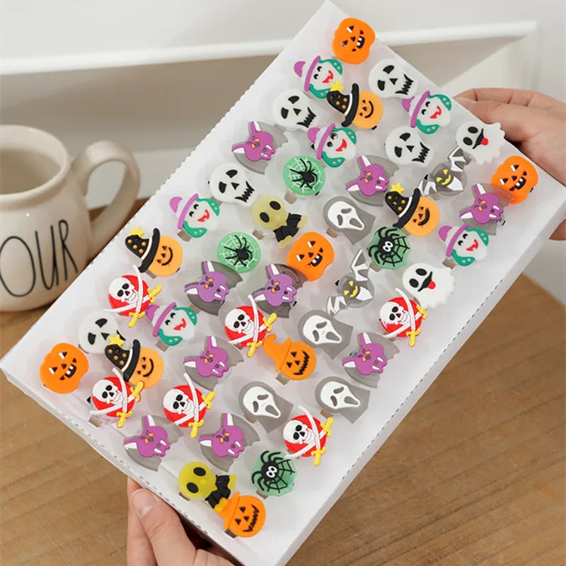 LED Light Halloween Pumpkin Ghost Skull Glowing Rings Christmas Tree Santa Claus Open Finger Ring Jewelry Gift