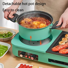 Multifunctional Electric Grills, Smokeless 3 in 1 Korean Style BBQ Hot Pot Multi cooker Machine, Non-Stick Electric Baking Pan