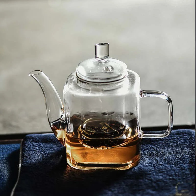 Japanese Style Handmade Heat Resistant Square Glass Teapot With Filter Liner