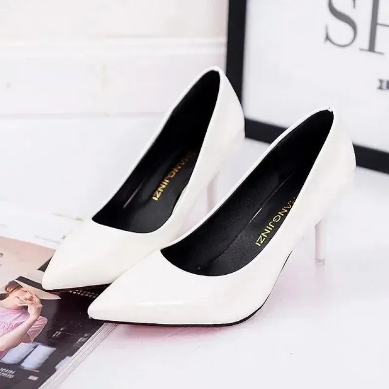 Large Size Women's Pumps Pointed Toe Patent Leather High Heels Dress Shoes