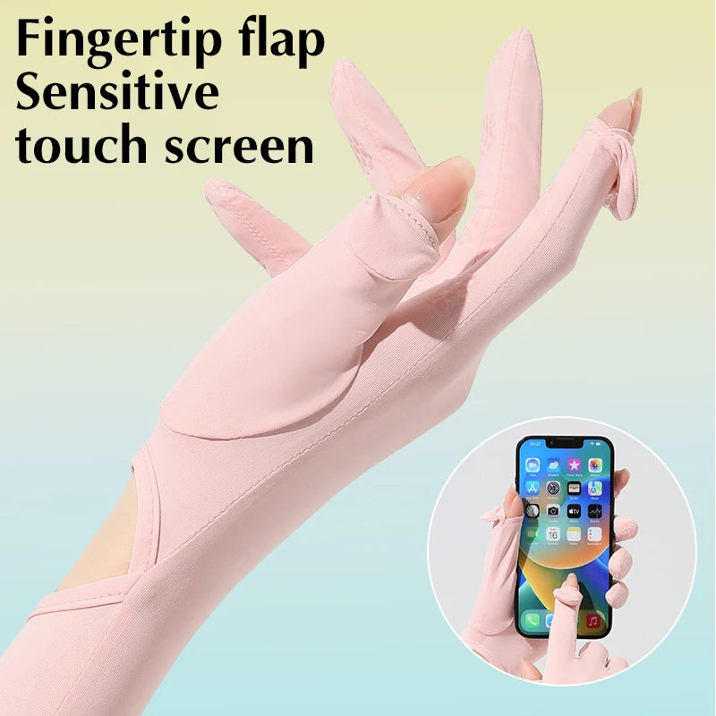 Sunscreen Gloves Female Long Sleeve Summer Cycling UV Long Arm Protection Thin Ice Silk Sleeve Set Ice Sleeve