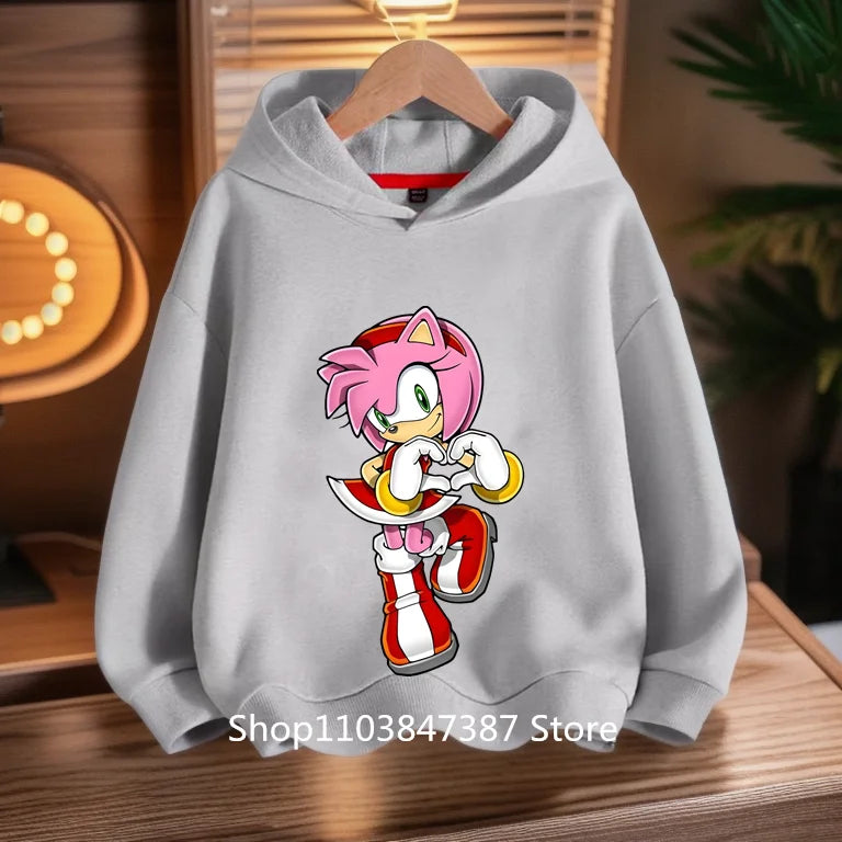 Sonics Hoodies Kids Cartoon Sonic Print Pullovers Baby Boys Children Long Sleeves Sweatshirt Girls Clothing Streetwear