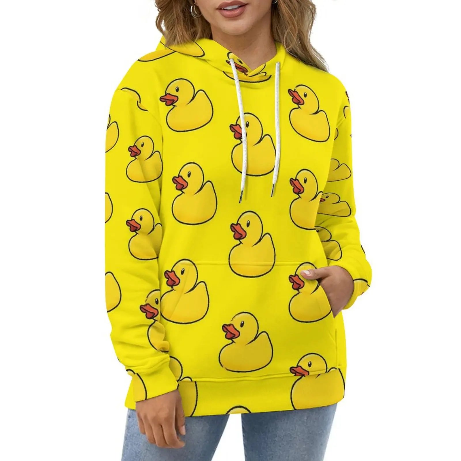 Rubber Ducks Print Hoodies Long-Sleeve Kawaii Animal Aesthetic Casual Hoodie