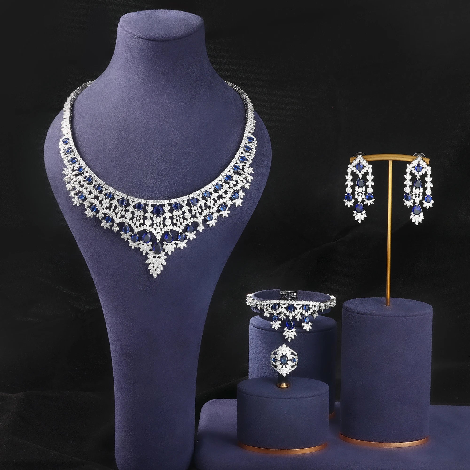 Luxury Princess 4PCS Indian Bridal Jewelry Set for Women Wedding Party Green Zircon Dubai jewelry Sets