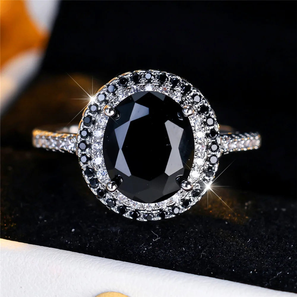 Luxury Black Zircon Stone Oval Rings For Women