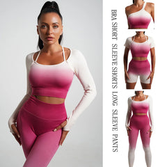 Seamless Gradient Yoga Sets Sports Fitness High Waist Hip-Lifting Pants