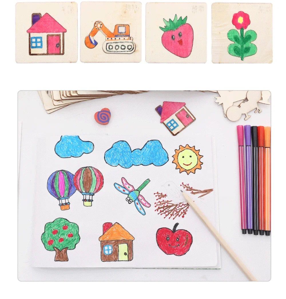 20/32Pcs Kids Art Sets Drawing Toys DIY Painting Stencils Template Wooden Craft Educational Toy for Children Drawing Supplies
