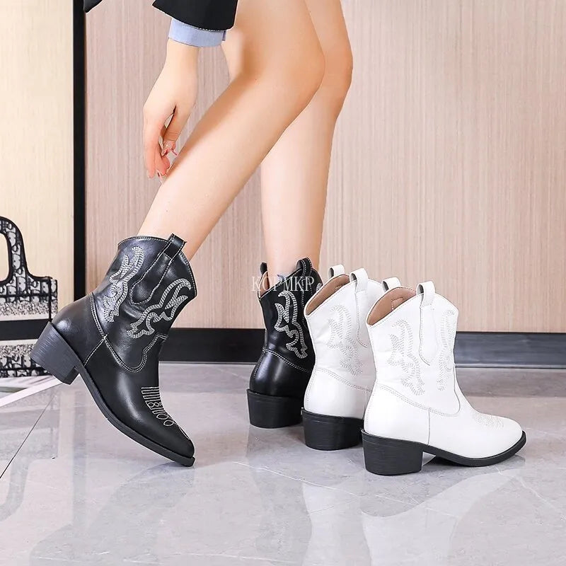 Square Heel Autumn Winter Long Boots Leather