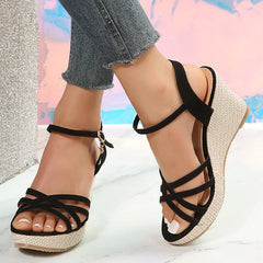 Ankle Strap Wedge Heel Sandals for Women Cross Strappy Thick Platform Sandalias