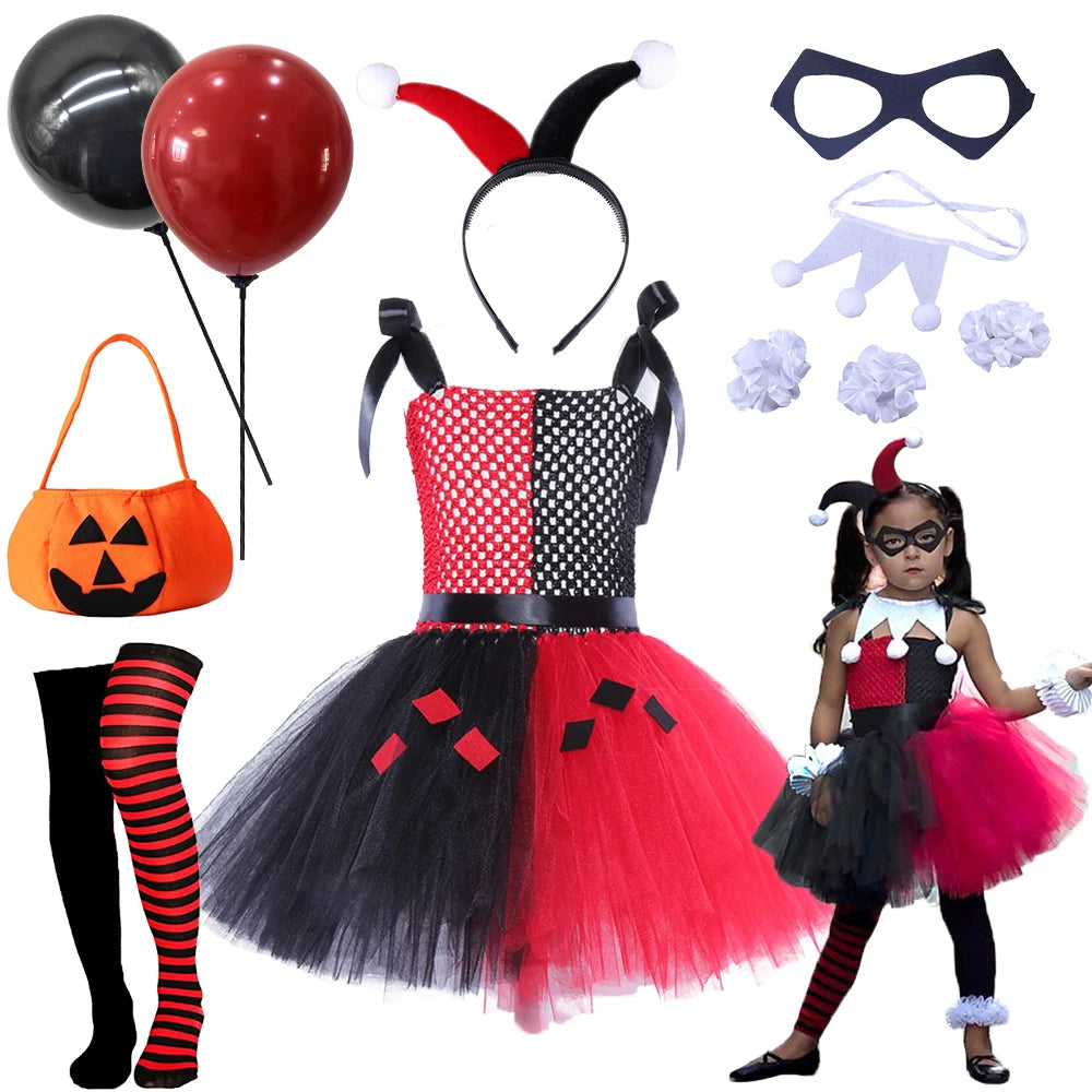 Helloween Fancy Girls Clown Cosplay Costume