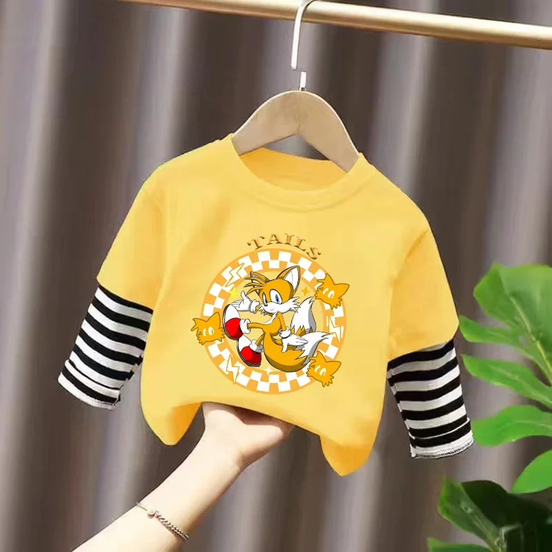 Sonics Kids Clothing Fashion All-match Letter Printing T-shirt Autumn Casual Loose Pure Cotton O-neck Pullover Long Sleeve Top