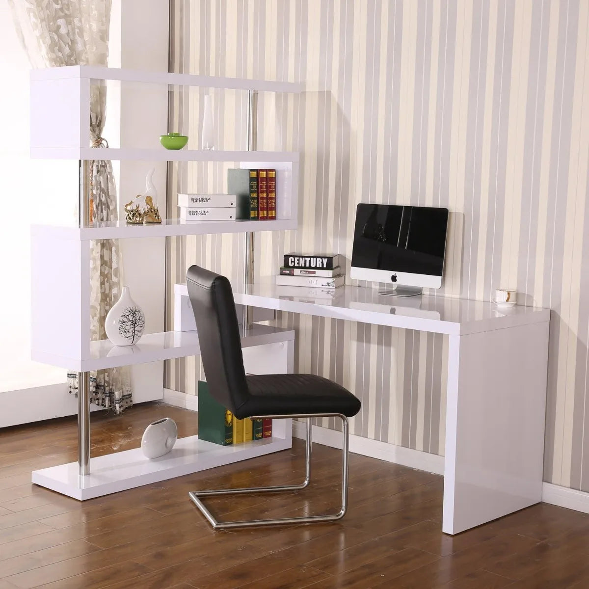 HOMCOM 94" 4 Tier Rotating Versatile L-Shaped Computer Desk