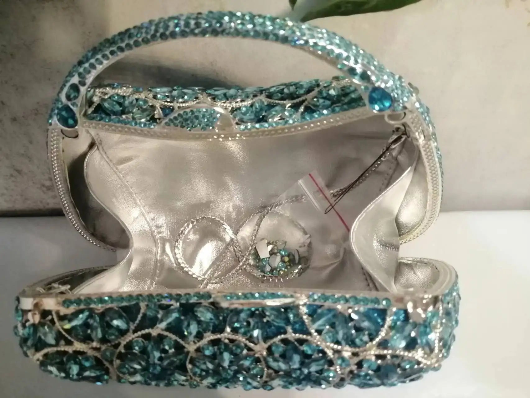 Women Light Blue Stones Clutch Purse Lady Rhinestones Evening Bags Wedding Crystal Purses