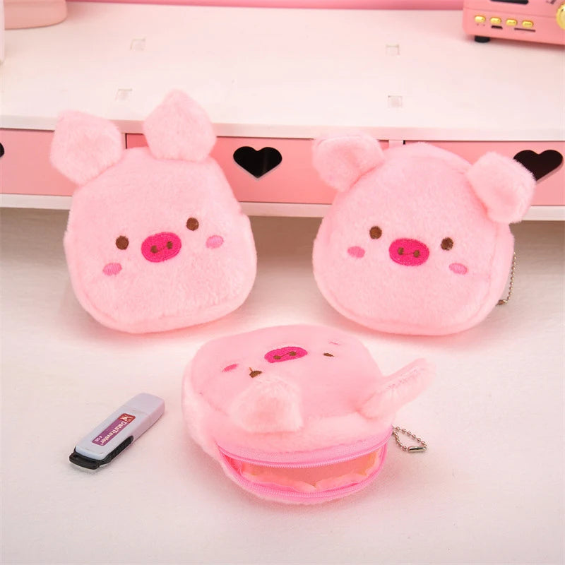 Cute Plush Chick Coin Purse Lipstick Headphone Bag Yellow Chicken Pouch Coin Purses Pink Pig Small Zipper Bags