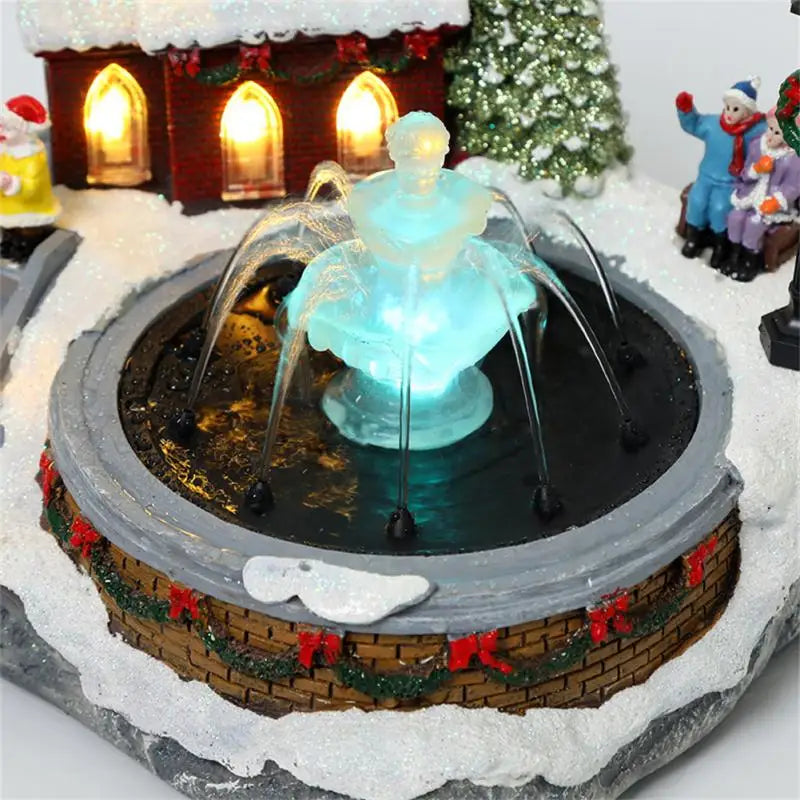 Water Fountain Luminous LED Light Up Music Christmas Village Ornaments