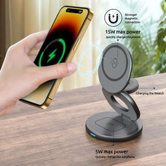 3 in 1 Magnetic 360 Rotate Metal Wireless Charger Stand Pad For iPhone 15 14 13 12 Apple Watch 9 8 Airpods Fast Charging Station