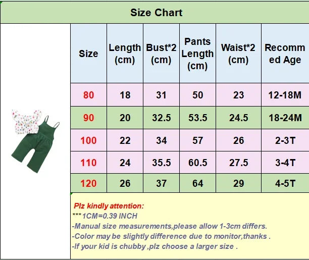 Top+Suspender Pant 2PCS Outfit Fashion Summer Clothing for Toddler Girl