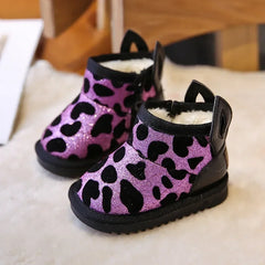 Girl Boot Bling Leopard Snow Boot Cute Ears Toddler Child Shoe for Boy Winter Warm Ankle Boot Plush Winter Shoe Botas Para Niños