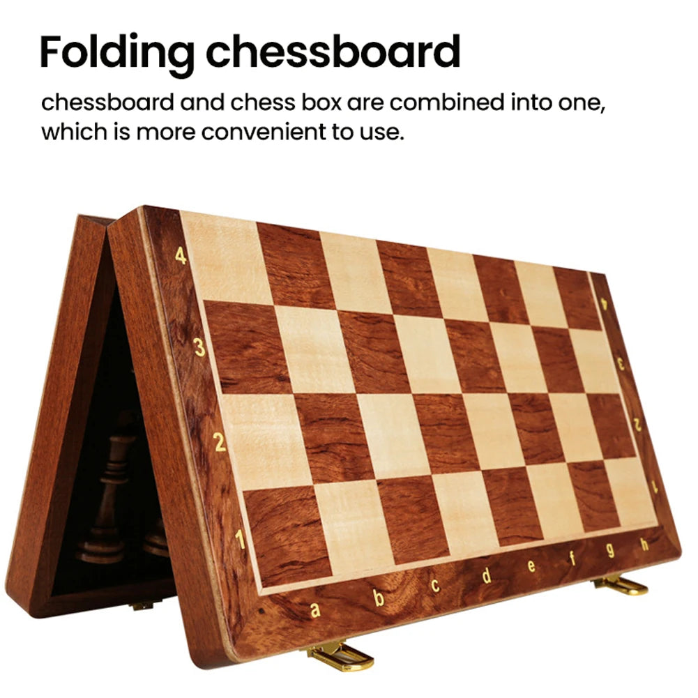 International Chess Game Wooden Chess Board Set Foldable Chess Board with Crafted Pieces for Kids Adults