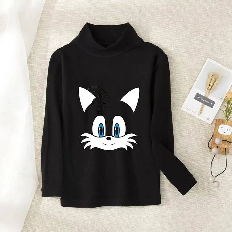 Sonics Print Long Sleevese Pure Color Women T-shirt Top Cotton Casual Cute Cartoon Anime Sweat Absorbent Breathable Shirt Kids