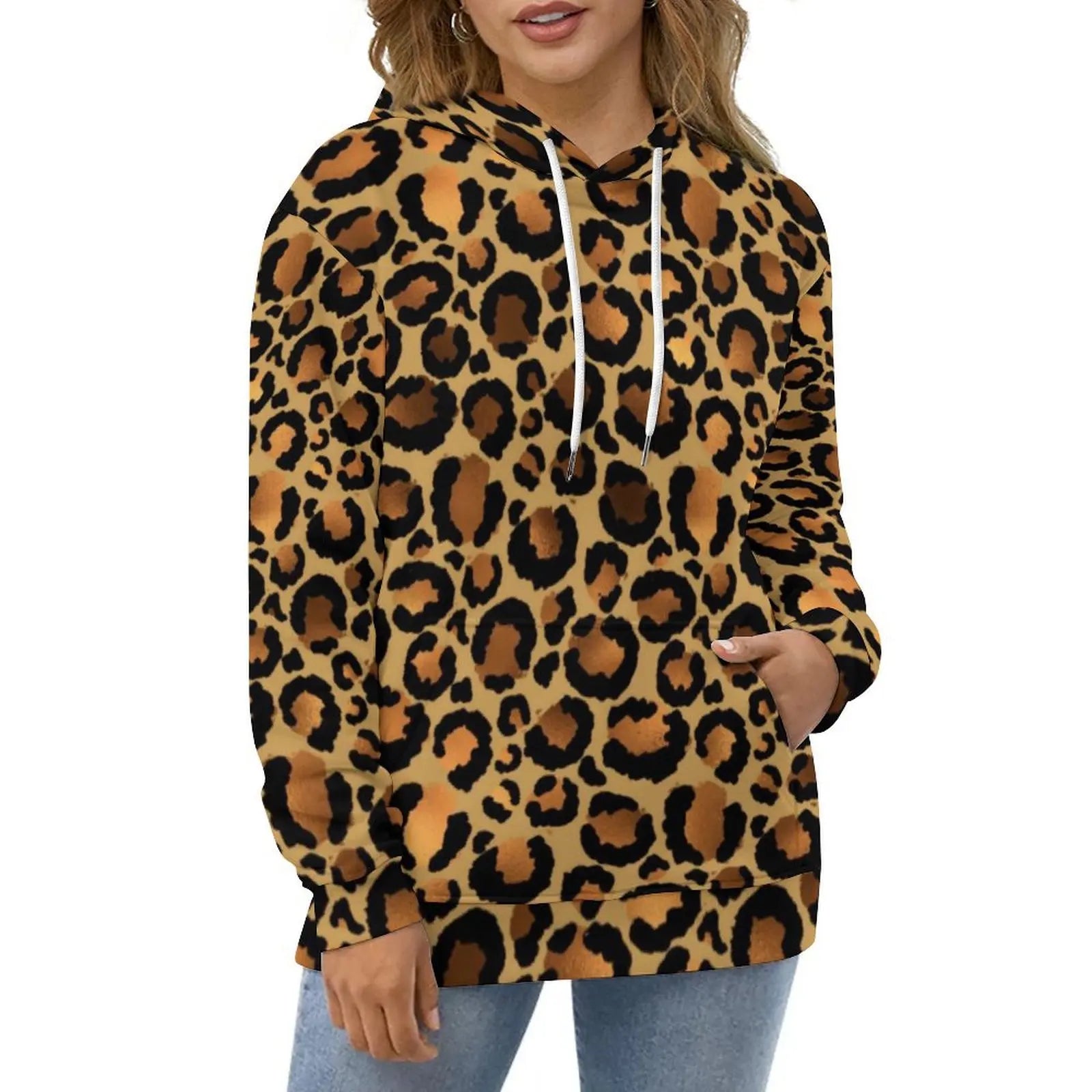 Purple And Gold Leopard Hoodies Animal Print Street Wear Oversize Hoodie