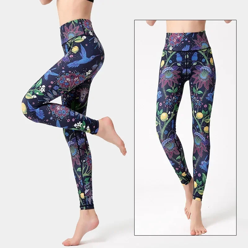 Cloud Hide Yoga Pants Women Flower High Waist Sports Leggings