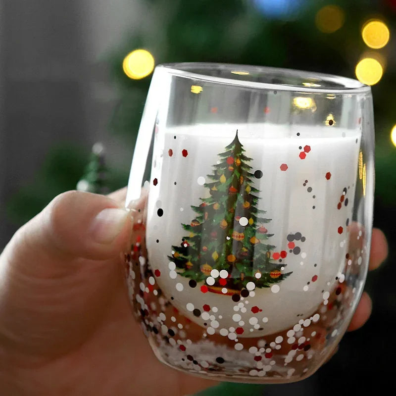 Christmas Double Wall Glass Cup Heat-resistant Water Cup Christmas Gift