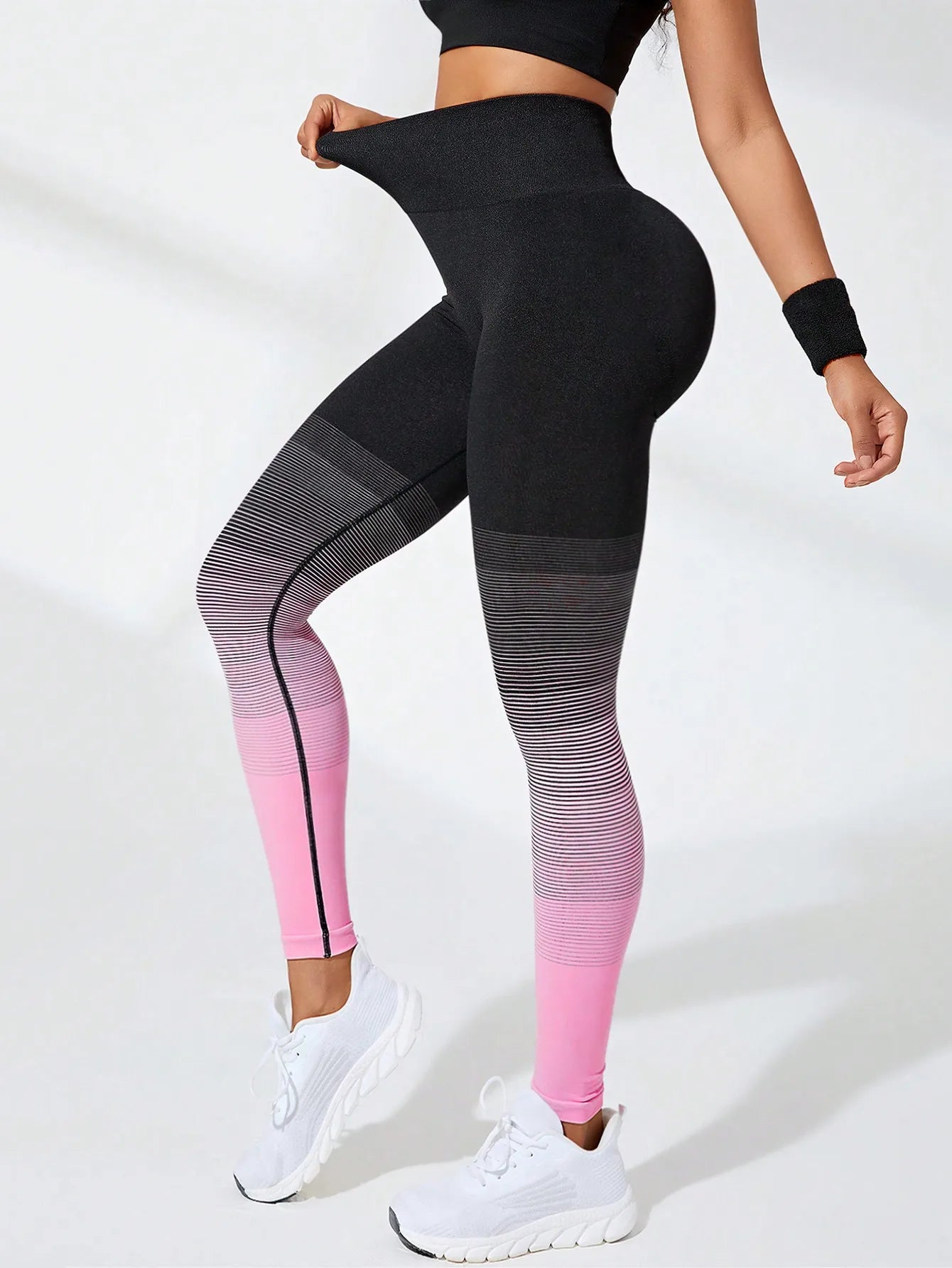 Gradient Pink Yoga Pants, High-waisted and Hip-lifting Sports Trousers For Outdoor Sports Training  and Yoga,