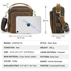 Men Small Shoulder Bag Genuine Leather Crossbody Messenger Bags for 8.3'' iPad Mini Vintage Designer Handbag Bolso Male New