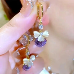 Unique Design Purple Crystal Opal Trefoil Earrings For Women Fashion