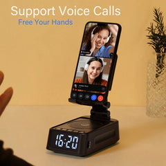 Cell Phone Stand With Bluetooth Speaker And Clock, Foldable Desktop Holder Stand For Cell Phone Tablets