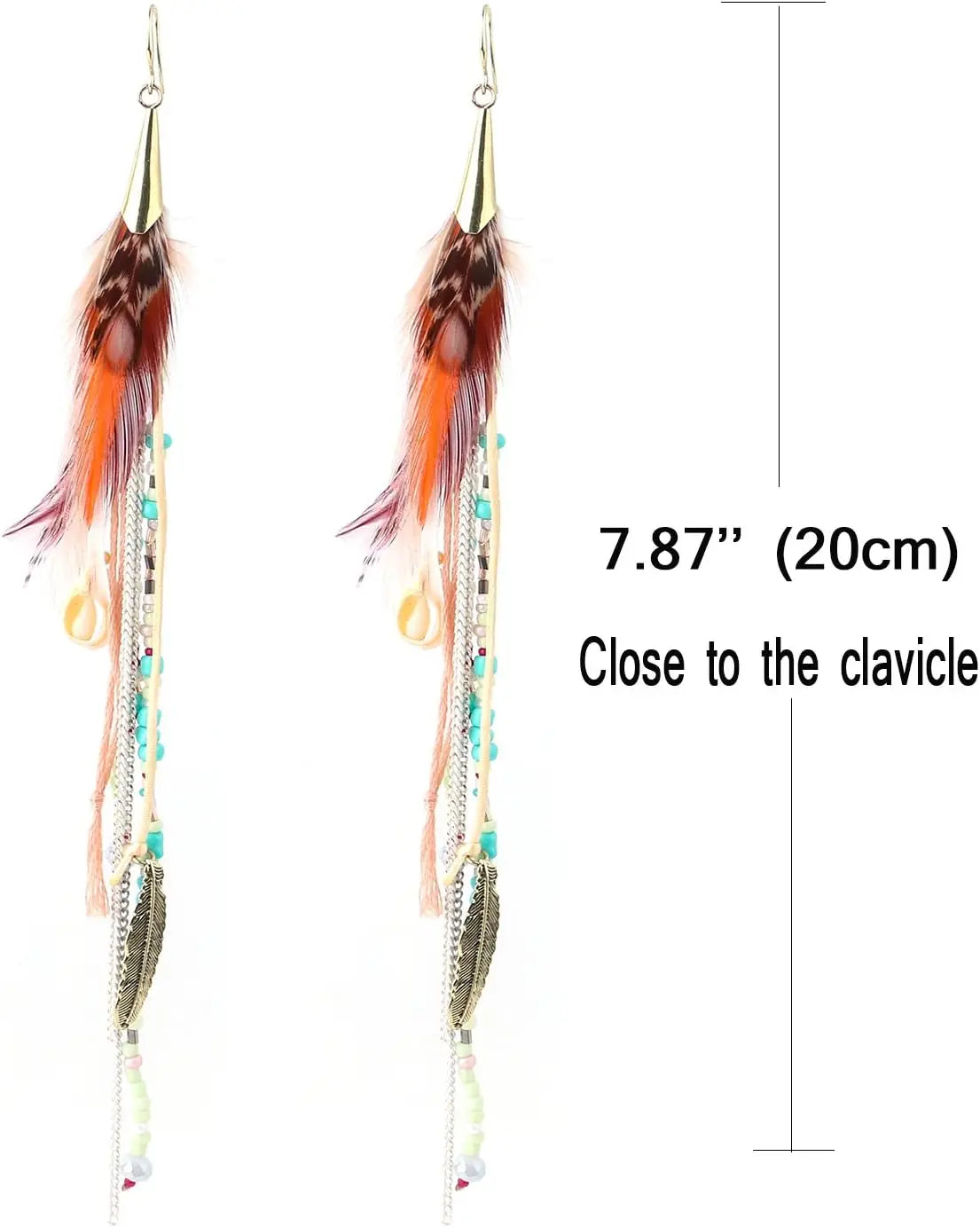 Badu Women Feather Earrings Colorful Beads Shell Beaded Long Tassel Bohemian Jewelry