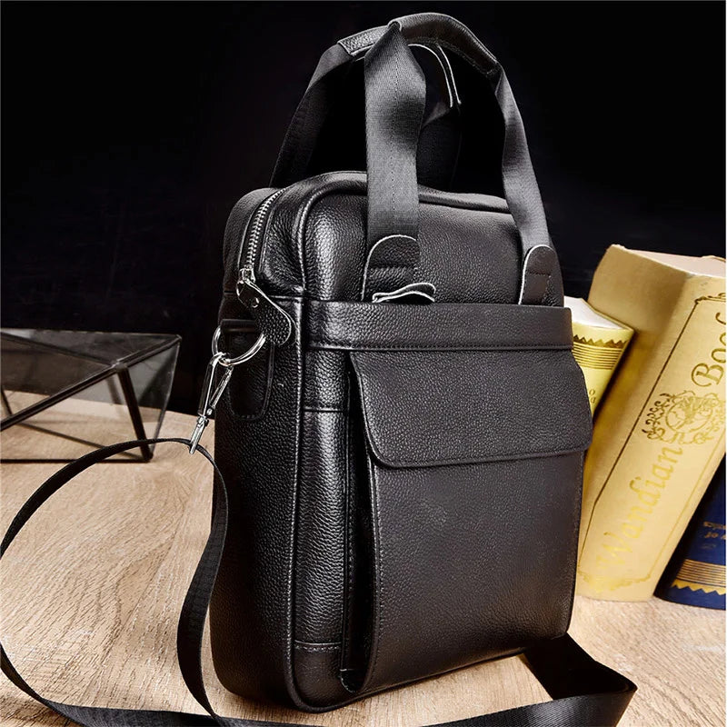 Top Handle Men Bag Male Genuine Leather Handbag Black Travel Cowhide Shoulder for Tablet Office Briefcase Totes