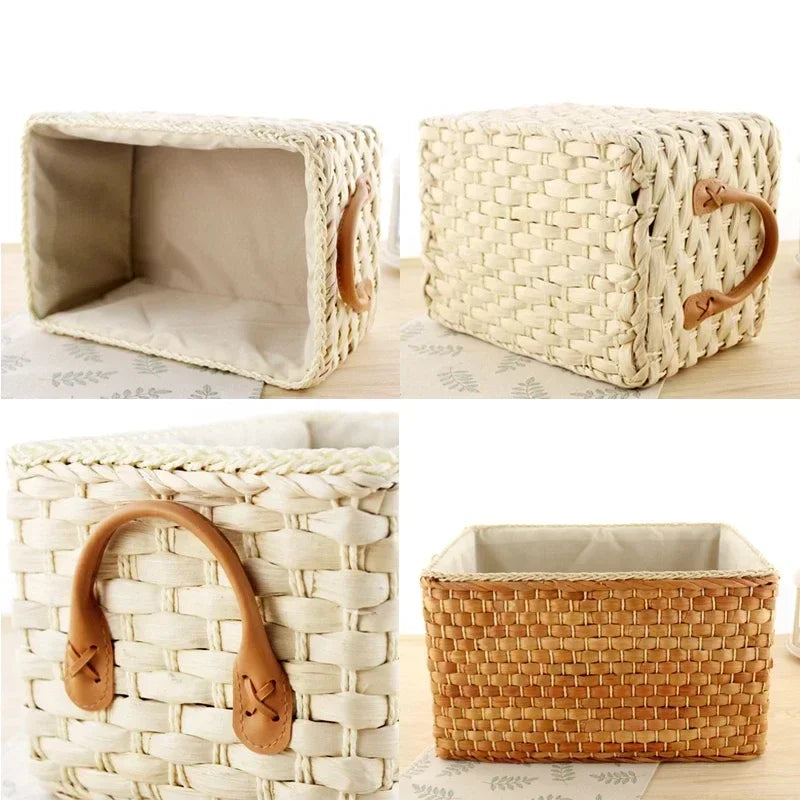 Woven Rattan Storage Basket Clothes Organizer