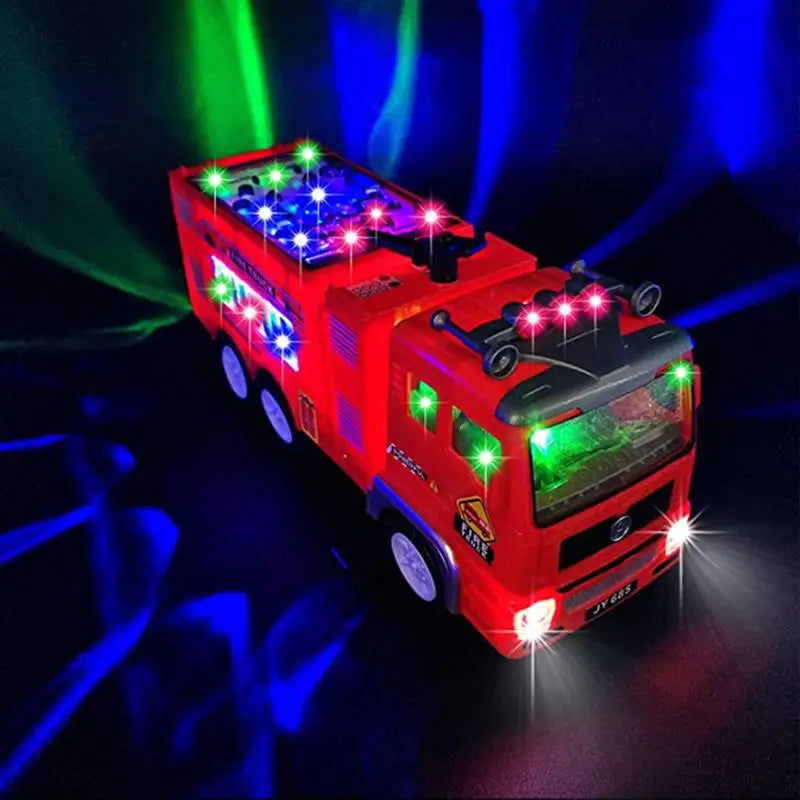 Electric Fire Truck Kids Toy With Bright Flashing 4D Lights & Real Siren Sounds Bump And Go Firetruck