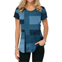 Retro Women's T-shirt Plaid Print Tees Patchwork Clothes O Neck Short Sleeve Blouse Oversized Ladies Tops Female Harajuku Shirt