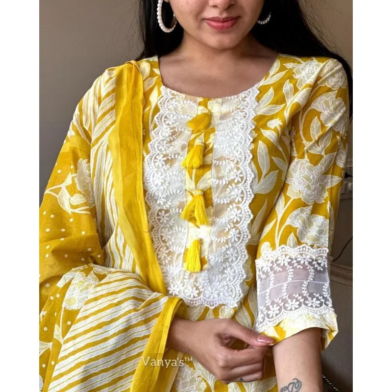 Fully Stitched Salwar Kameez Yellow Color Printed Kurta Palazzo with Dupatta Set