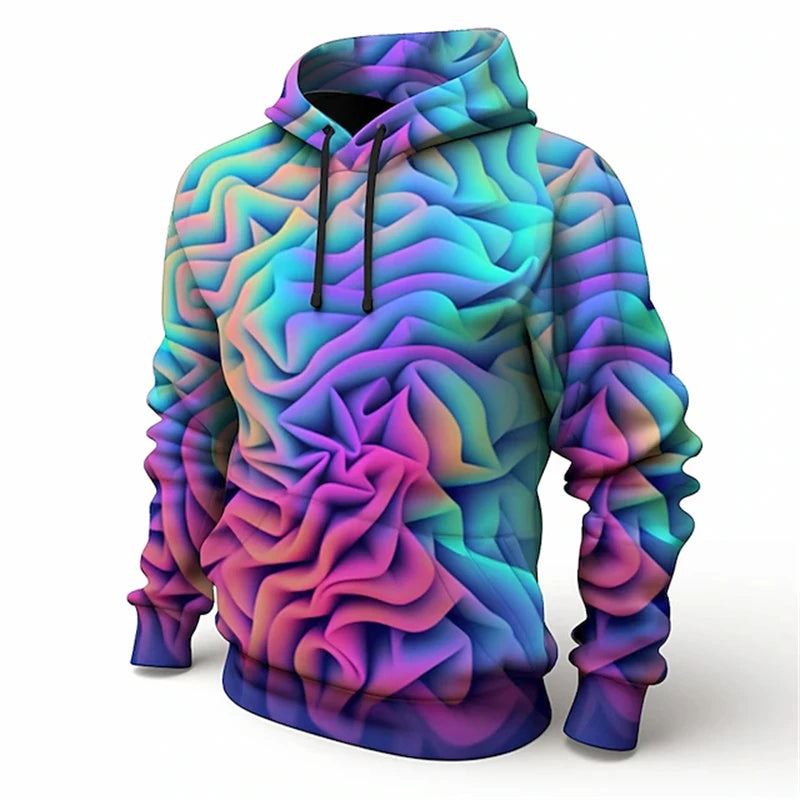 3D Printed Color Pattern Men's Hoodie Casual Loose Design Pullover Top