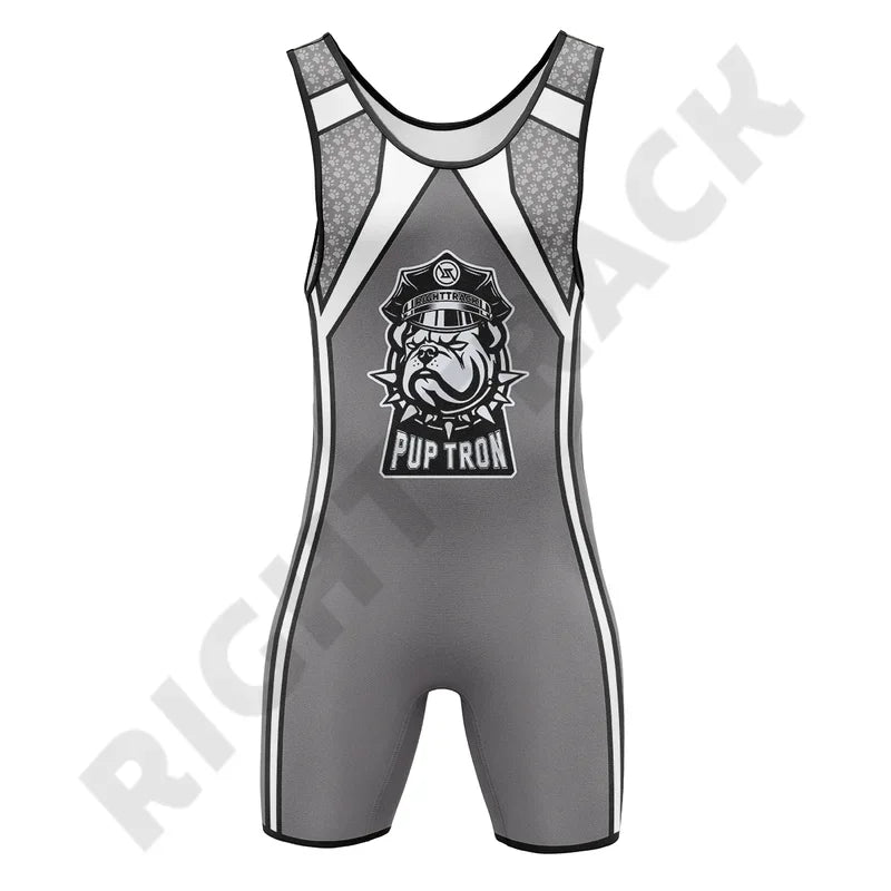 Men‘s Pup Tron Zipper Singlet RightTrack One-Piece Wrestling Powerlifting Sleeveless Gym Sport Fitness Clothing