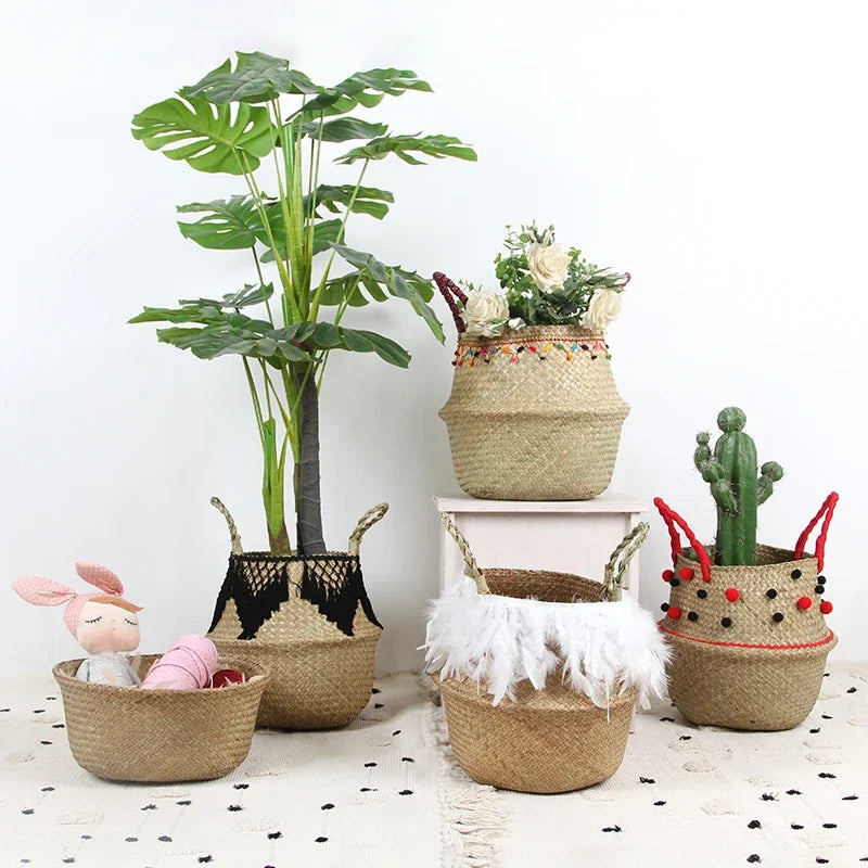 Wicker Basket Woven Seagrass for Plant Pot Organizer