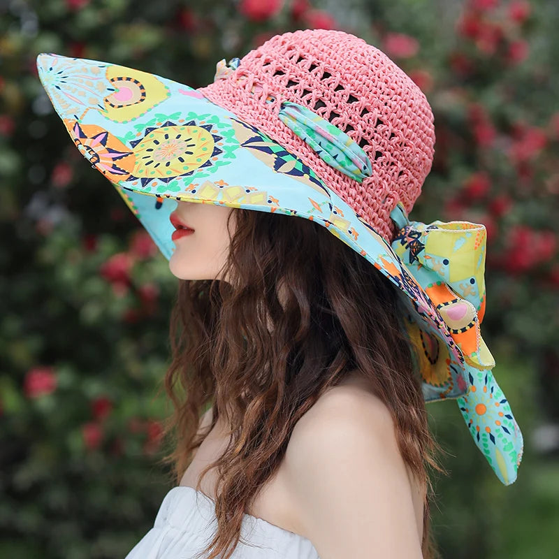 Women's Summer Bucket Folding fashion Straw Hat