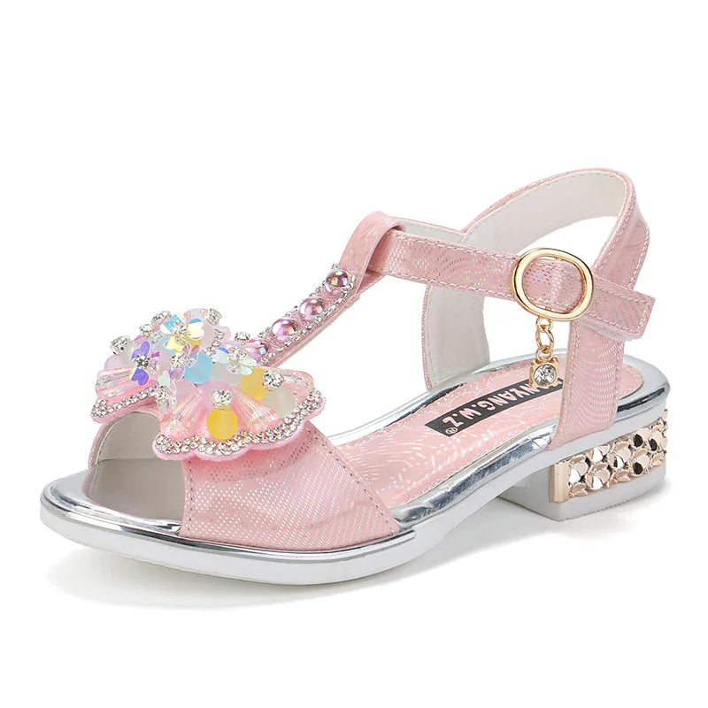 Girls' sandals  summer new girls students show shoes rhinestone bow Children's Princess Shoes