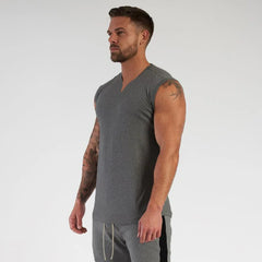 Cotton V-neck Fitness Tank Top Men Summer Muscle Vest Gym Clothing